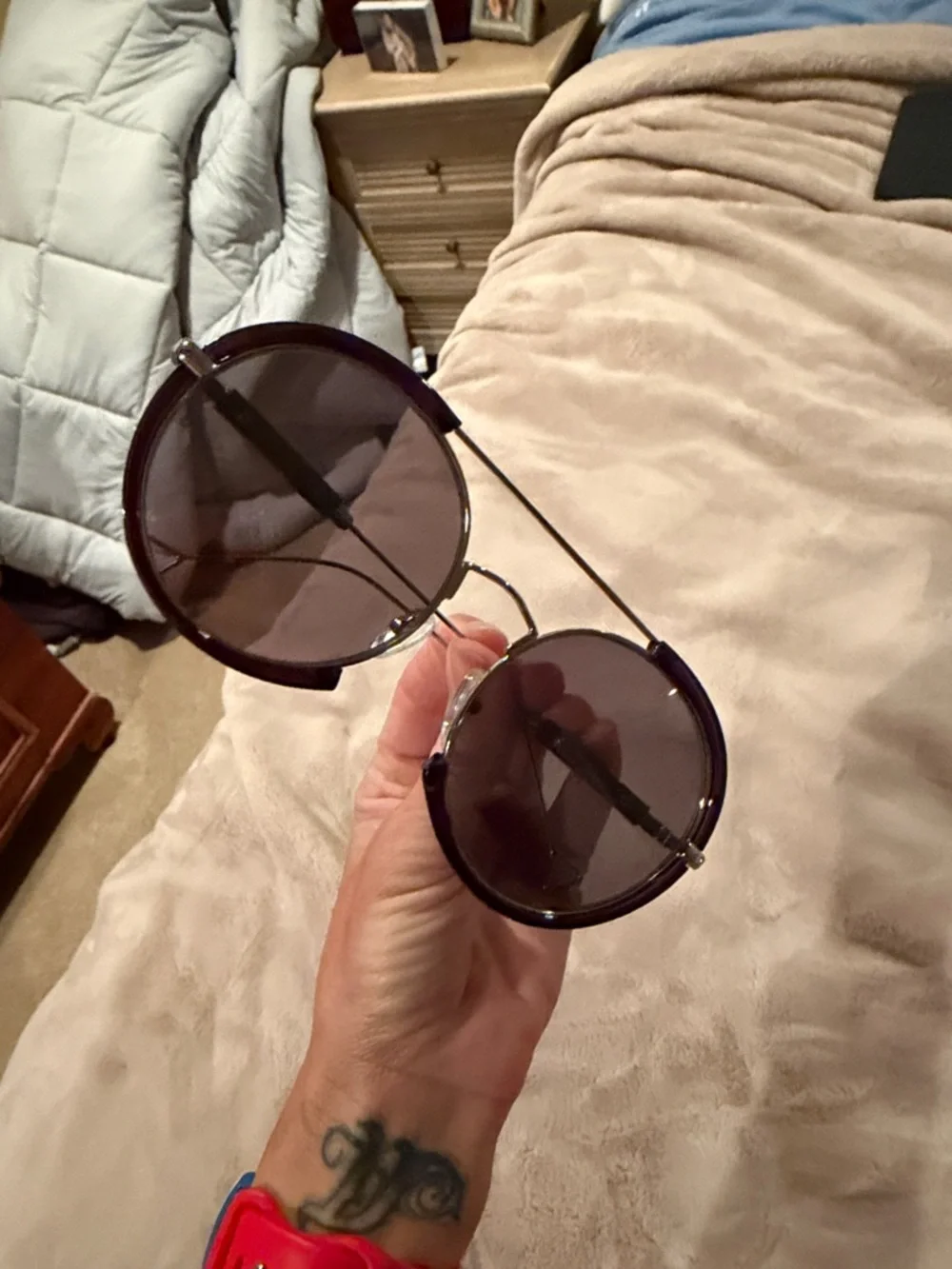 Round Men's Sunglasses - Black Lenses with Silver Frame